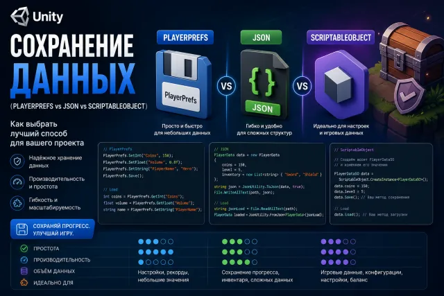 Сохранение данных в Unity: PlayerPrefs, JSON или ScriptableObject
