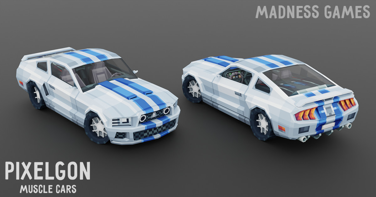 PIXELGON Muscle Cars Pack - Low Poly Pixel Art 3D