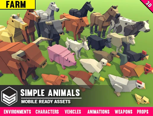 Simple Farm Animals - Cartoon Assets