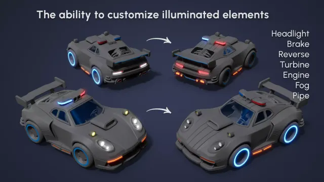 Modular Cyber Racing Cars - Low Poly 3D Models