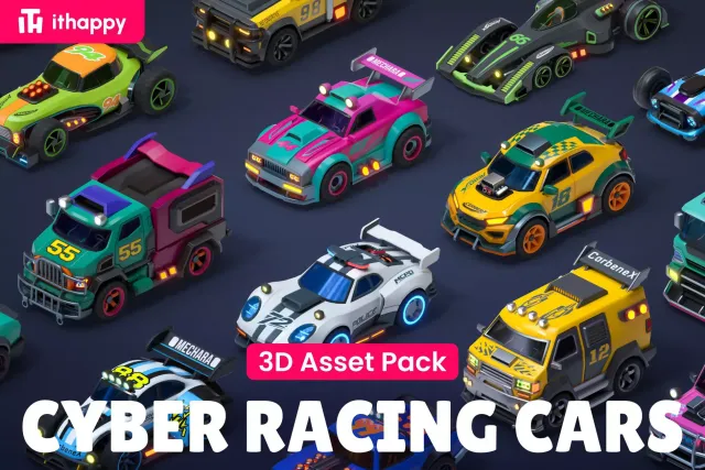 Modular Cyber Racing Cars - Low Poly 3D Models