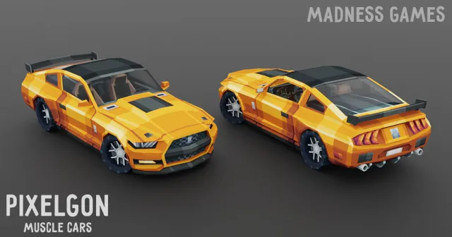 PIXELGON Muscle Cars Pack - Low Poly Pixel Art 3D