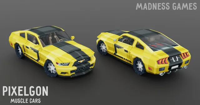 PIXELGON Muscle Cars Pack - Low Poly Pixel Art 3D