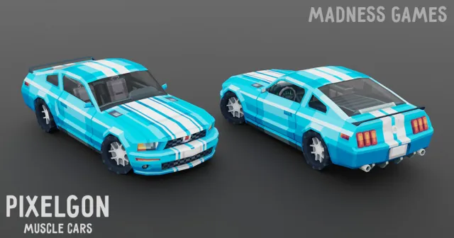 PIXELGON Muscle Cars Pack - Low Poly Pixel Art 3D