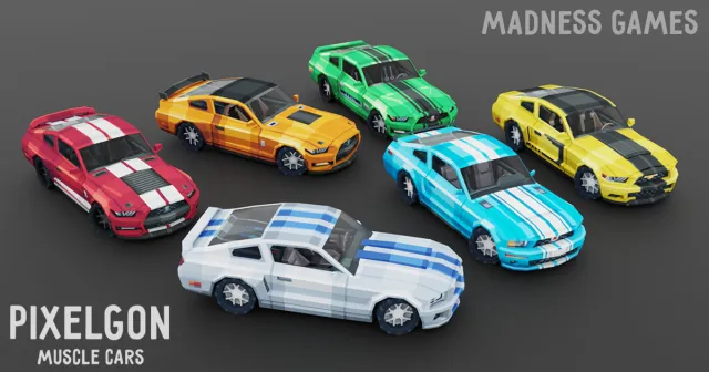 PIXELGON Muscle Cars Pack - Low Poly Pixel Art 3D