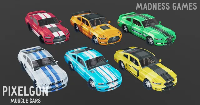 PIXELGON Muscle Cars Pack - Low Poly Pixel Art 3D